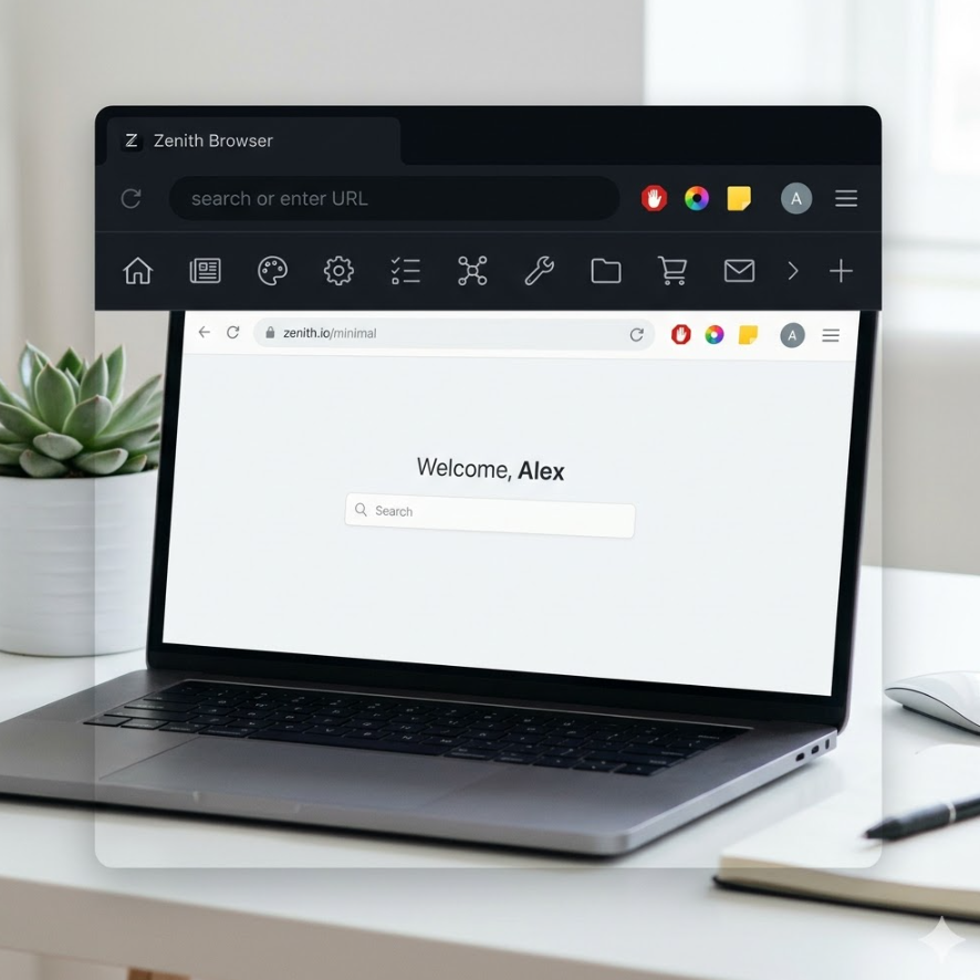 상단 바에 이름 없이 아이콘만 정갈하게 배치된 즐겨찾기 목록과 깔끔하게 정리된 폴더 구조의 예시