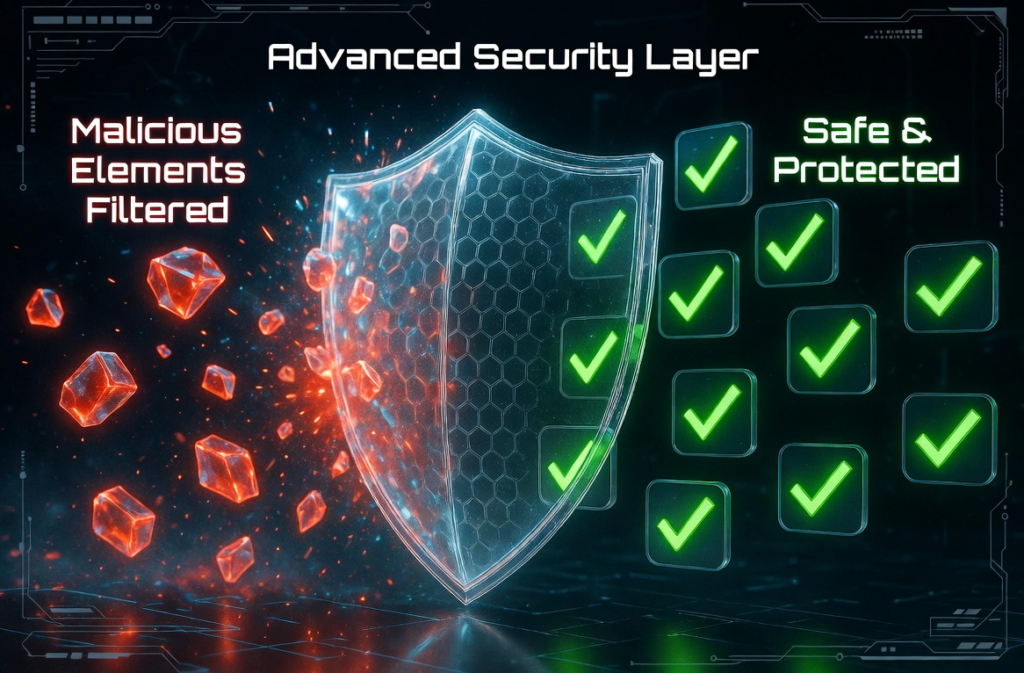 투명한 방어막과 필터링'. 악성 요소를 걸러내는 첨단 보안 레이어