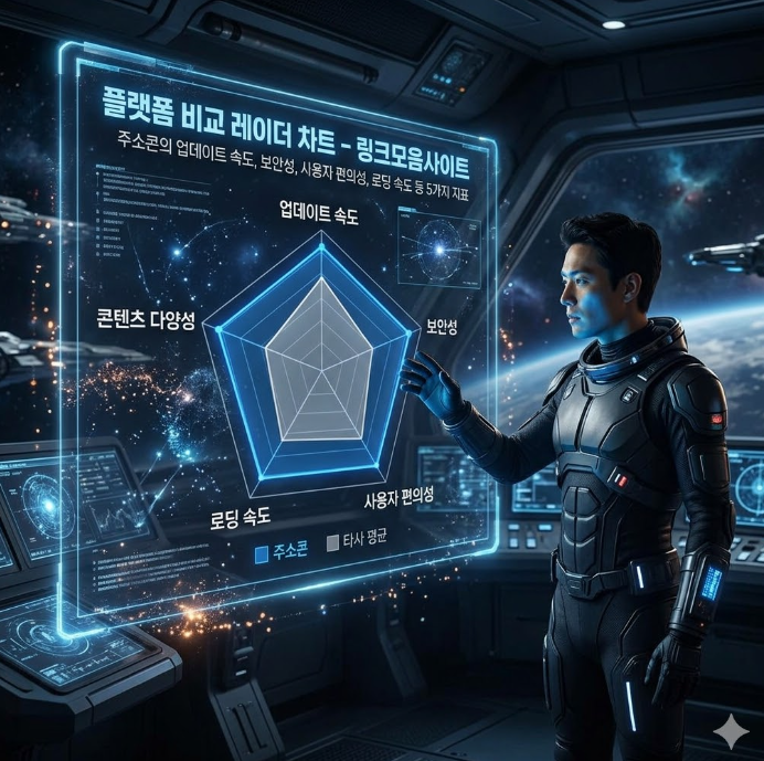 업데이트 속도, 보안성, 사용자 편의성, 로딩 속도 등 5가지 지표에서 주소콘이 타사 대비 높은 성취도를 기록하고 있음을 보여주는 차트 업데이트 속도, 보안성, 사용자 편의성, 로딩 속도 등 5가지 지표에서 주소콘이 타사 대비 높은 성취도를 기록하고 있음을 보여주는 차트